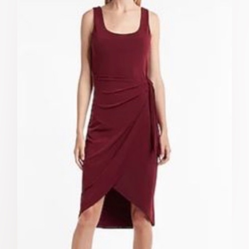 NWT Express Square Neck Wrap Sheath Dress in Wine Size XXS